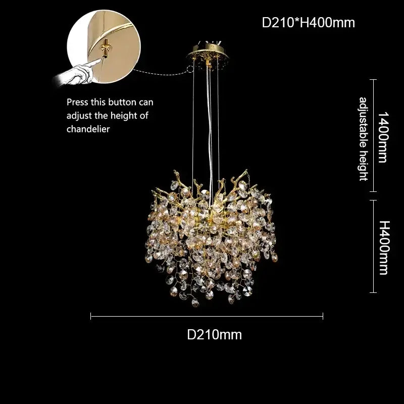 Gold-toned decorbites™ sunflower crystal chandelier with cascading clear crystal droplets for dining room with adjustable height