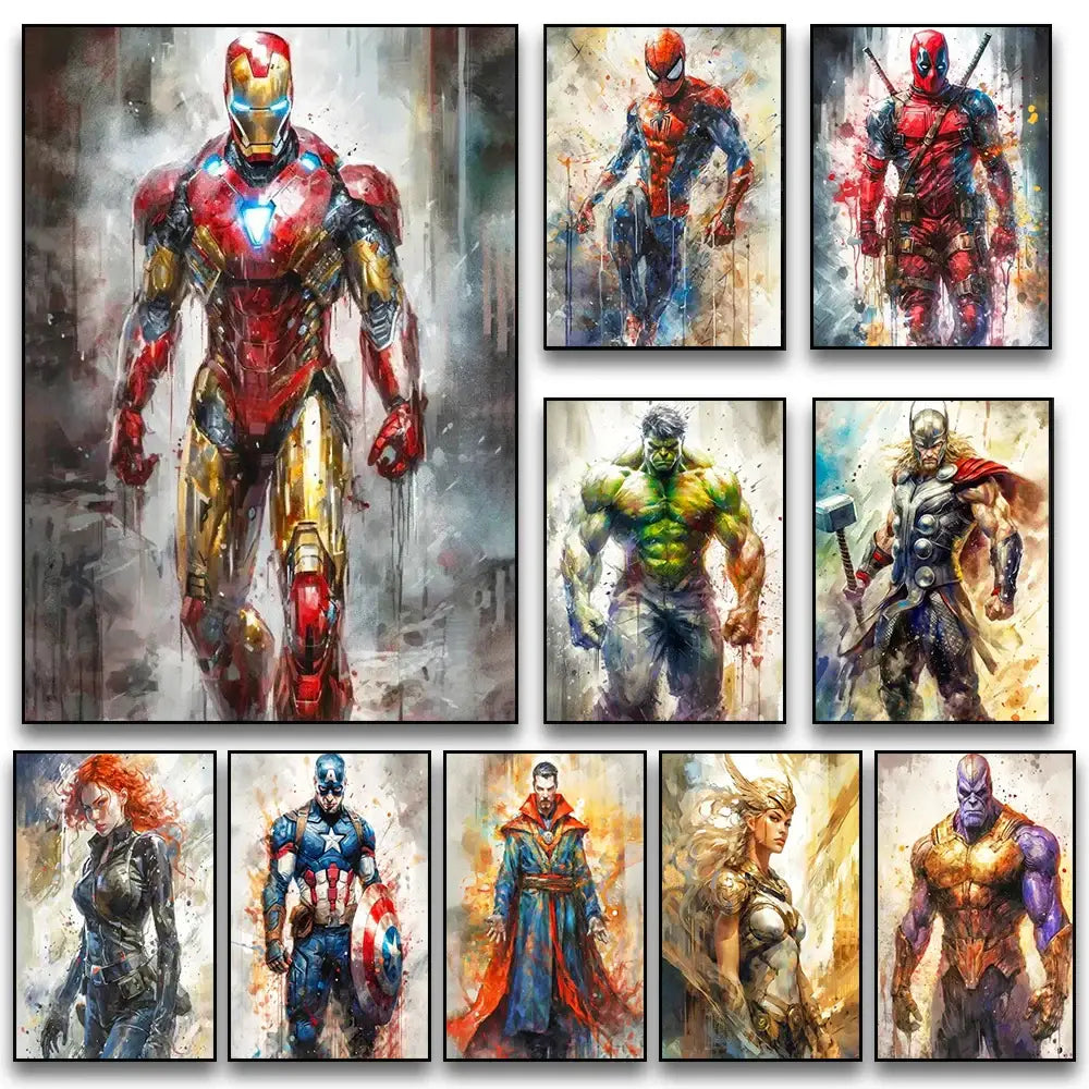 DecorBites™ Superhero Canvas Wall Art - Marvel Movie Characters
