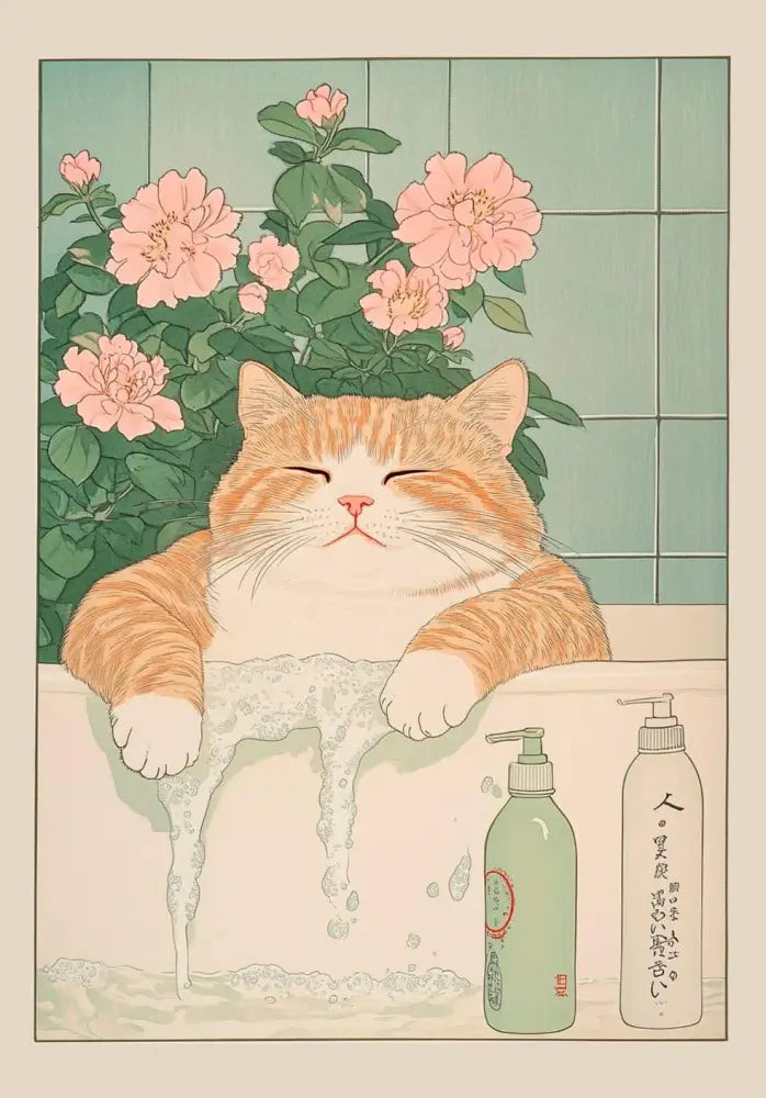DecorBites™ Tabby Cat in Bathtub Canvas Wall Art