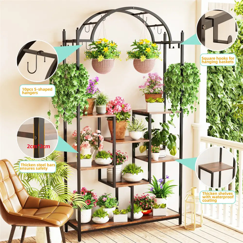 DecorBites™ Tall 5-Tier Plant Stand with Hanging Hooks