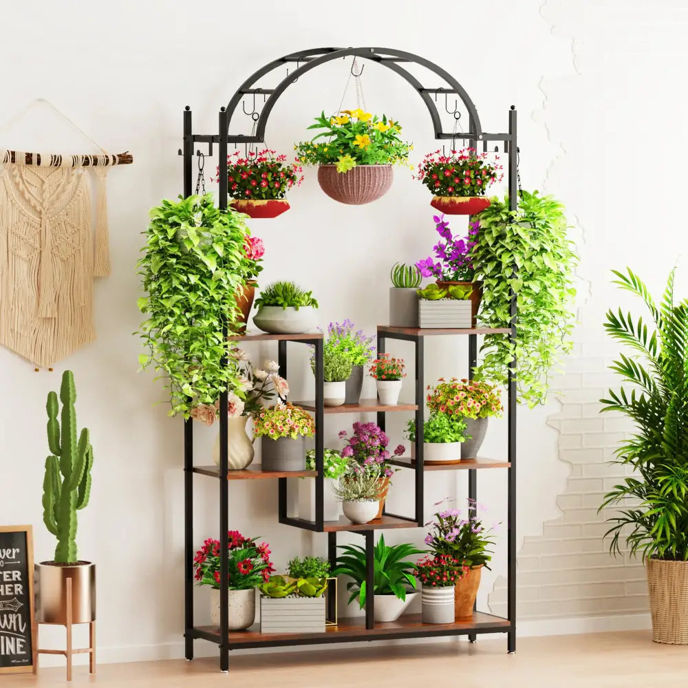 DecorBites™ Tall 5-Tier Plant Stand with Hanging Hooks