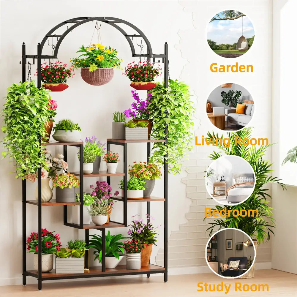 DecorBites™ Tall 5-Tier Plant Stand with Hanging Hooks