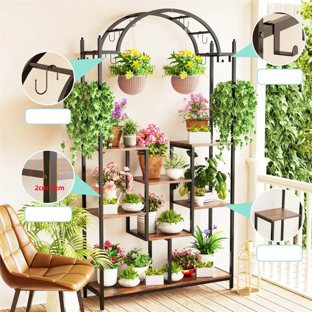 DecorBites™ Tall 5-Tier Plant Stand with Hanging Hooks