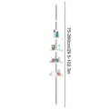 Adjustable chrome-finished decorbites™ telescopic shower rack organizer with four white circular stainless steel shelves