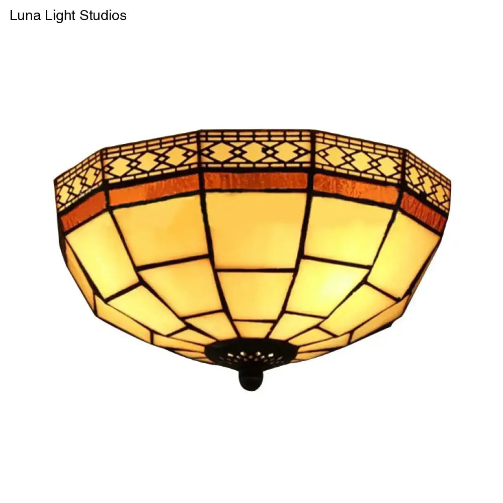 DecorBites™ Tiffany 2-Light Beige Flush Mount Ceiling Light with Art Glass Dome Shade for Bedroom