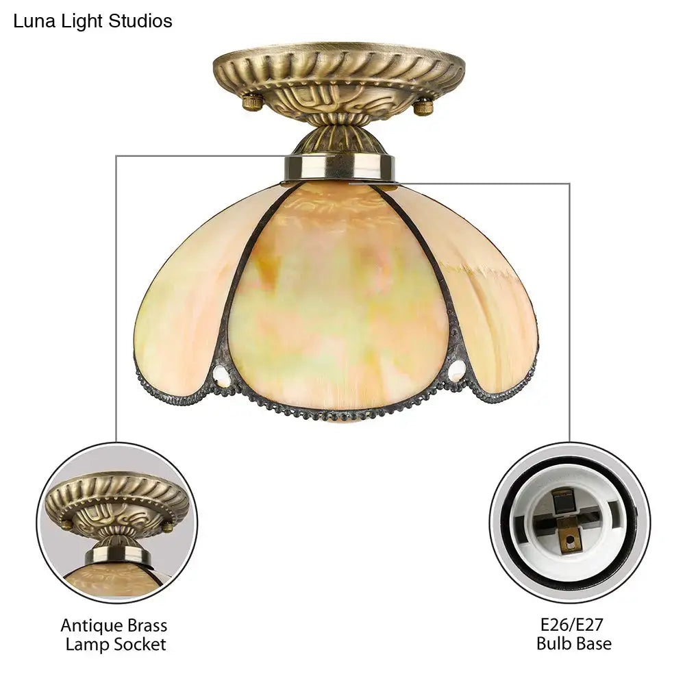 DecorBites™ Tiffany Antique Art Glass Ceiling Light for Kitchen - Beige Domed Mount with 1 Head