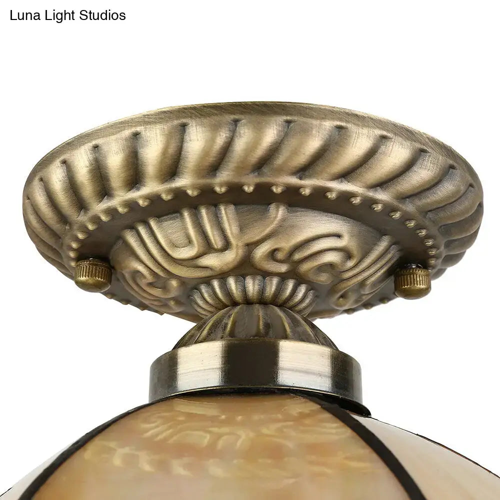DecorBites™ Tiffany Antique Art Glass Ceiling Light for Kitchen - Beige Domed Mount with 1 Head