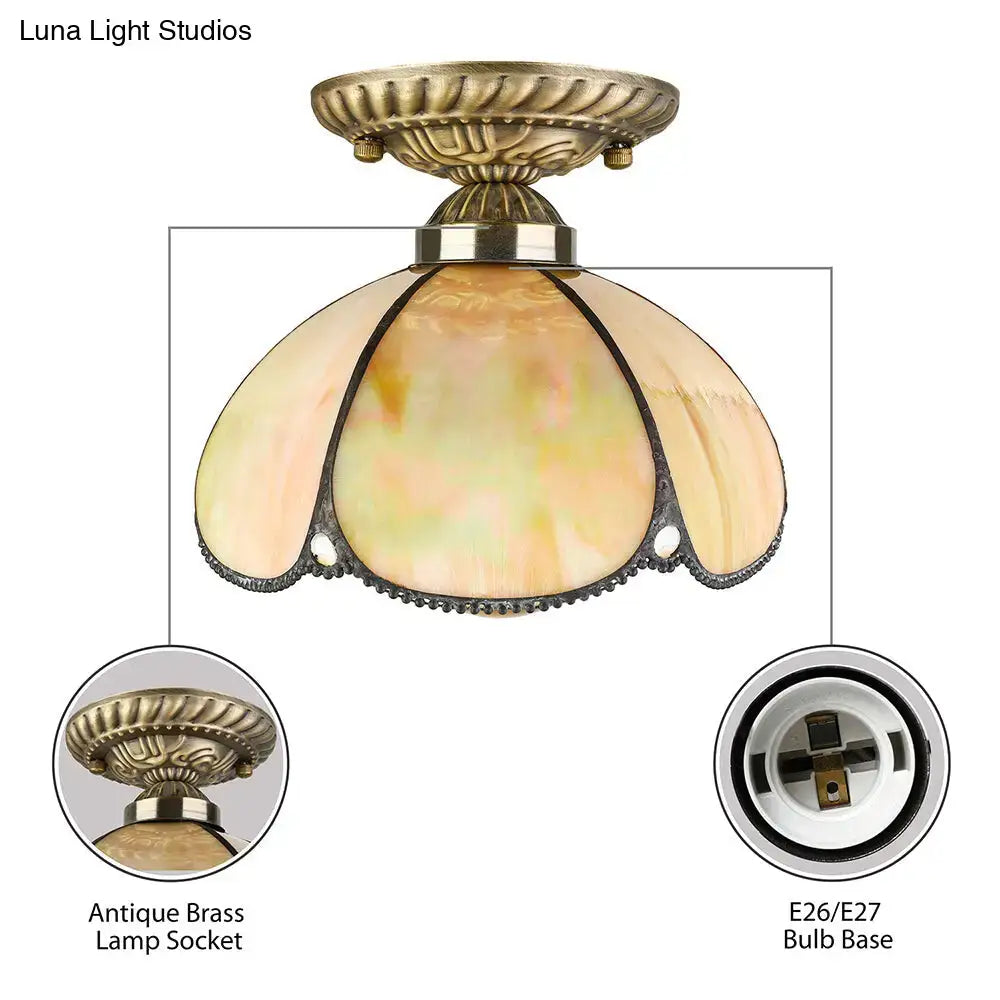 DecorBites™ Tiffany Antique Art Glass Ceiling Light for Kitchen - Beige Domed Mount with 1 Head