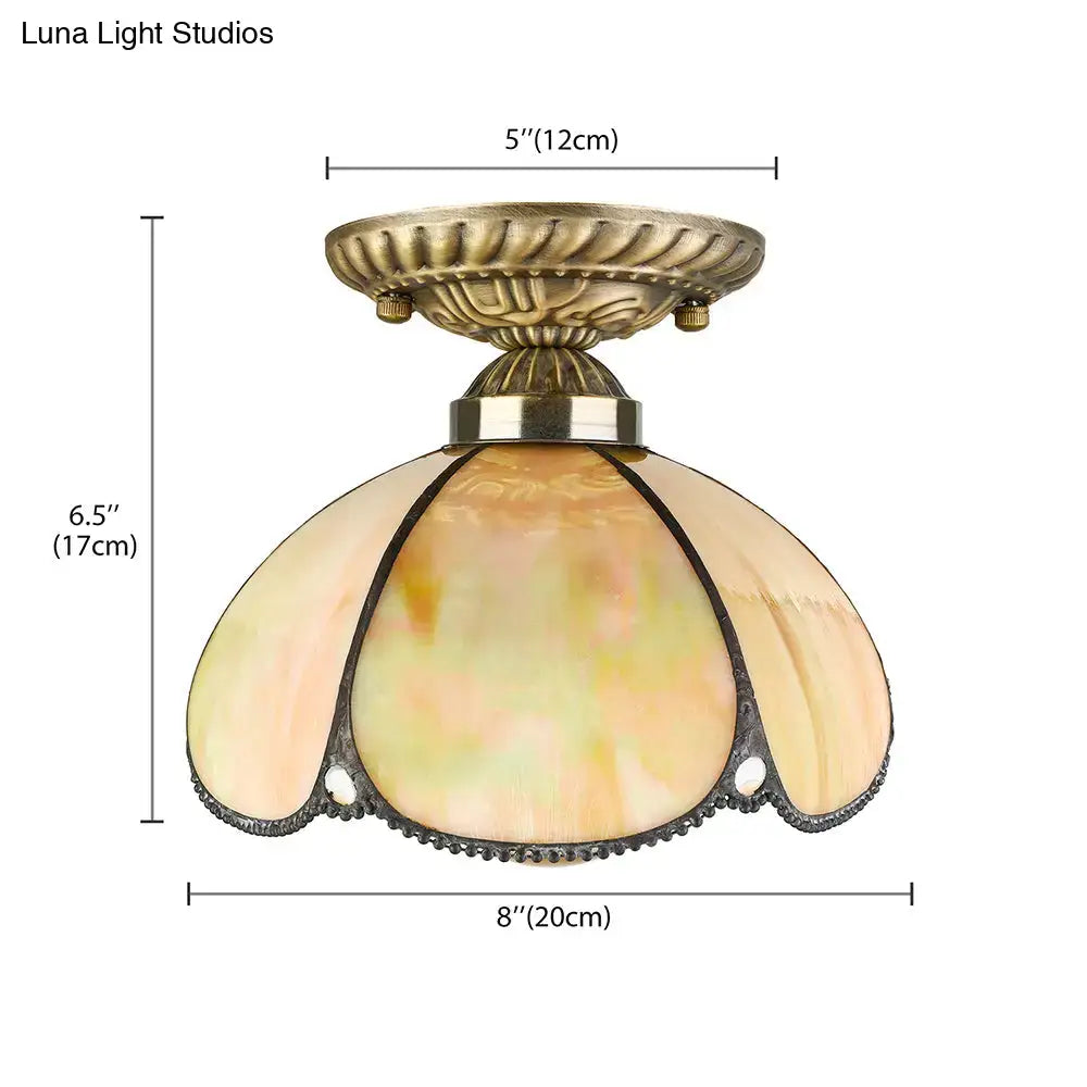 DecorBites™ Tiffany Antique Art Glass Ceiling Light for Kitchen - Beige Domed Mount with 1 Head