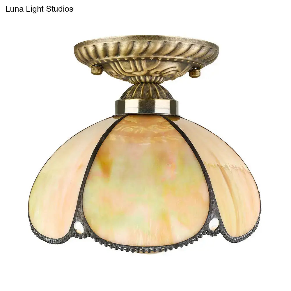 DecorBites™ Tiffany Antique Art Glass Ceiling Light for Kitchen - Beige Domed Mount with 1 Head