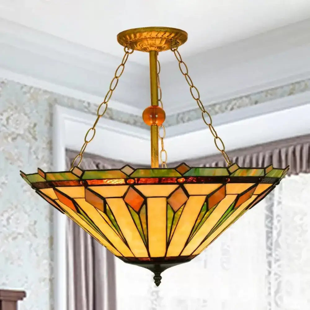 DecorBites™ Tiffany Semi Flush Mount Ceiling Light with Stained Glass Shade - 3 Lights for Living Room (23.5" H x 19.5" D)