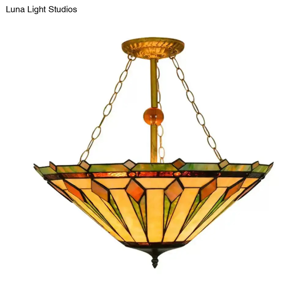 DecorBites™ Tiffany Semi Flush Mount Ceiling Light with Stained Glass Shade - 3 Lights for Living Room (23.5" H x 19.5" D)