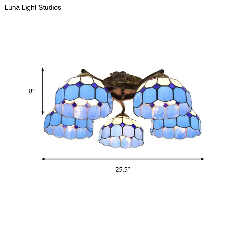 DecorBites™ Tiffany Stained Glass Ceiling Light with 5 Scalloped Heads in Antique Bronze - Perfect for Bedroom