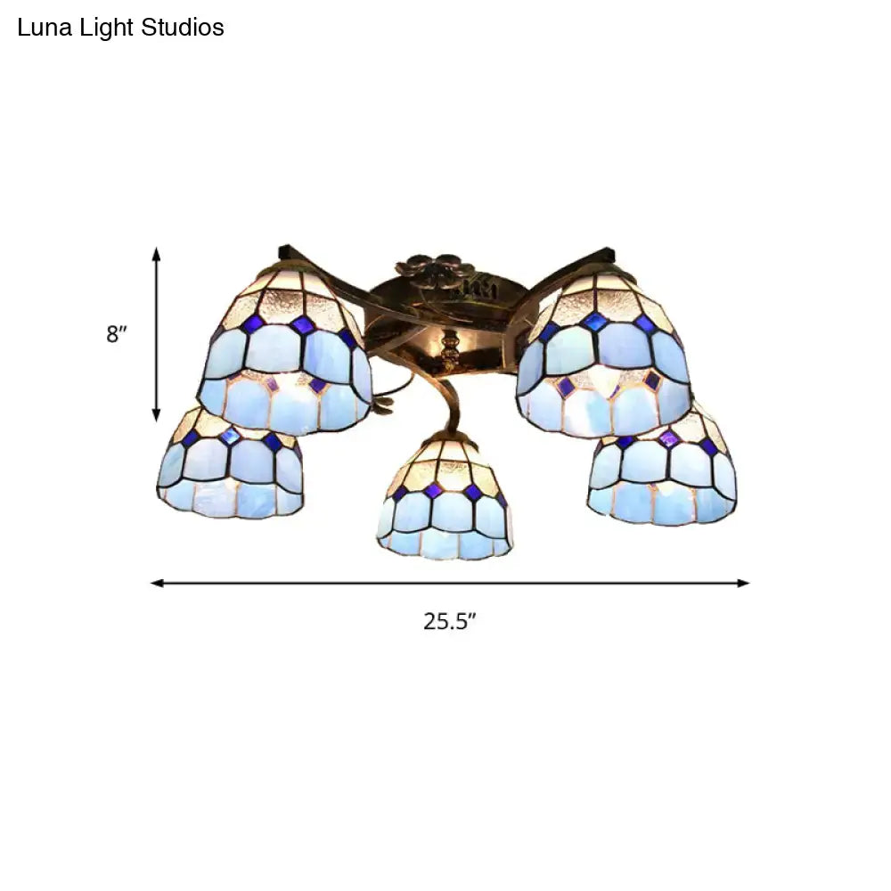 DecorBites™ Tiffany Stained Glass Ceiling Light with 5 Scalloped Heads in Antique Bronze - Perfect for Bedroom