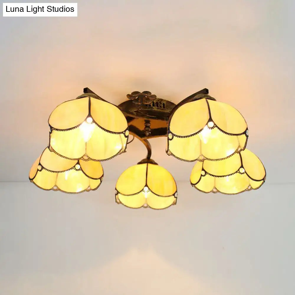 DecorBites™ Tiffany Stained Glass Ceiling Light with 5 Scalloped Heads in Antique Bronze - Perfect for Bedroom