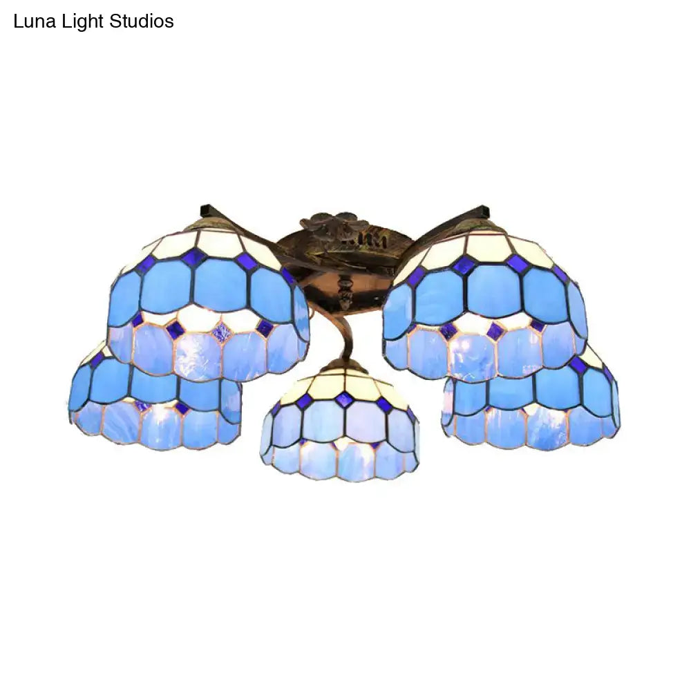 DecorBites™ Tiffany Stained Glass Ceiling Light with 5 Scalloped Heads in Antique Bronze - Perfect for Bedroom