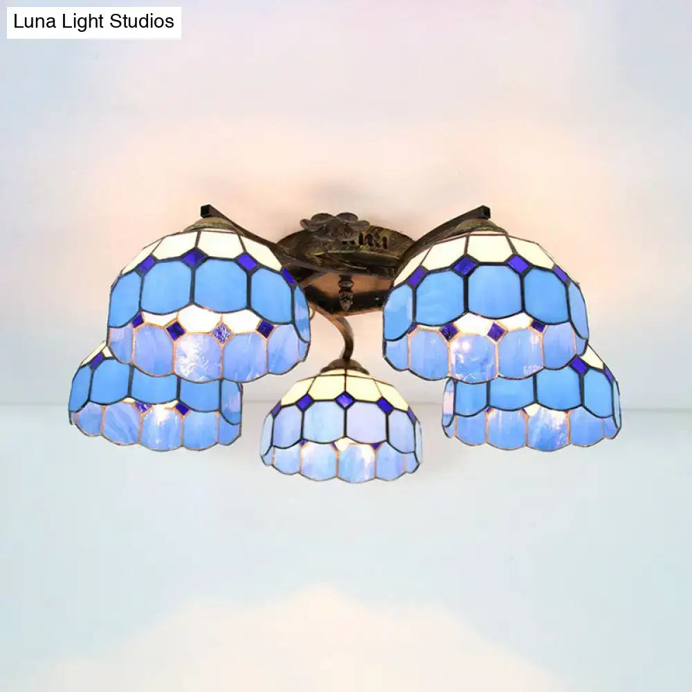 DecorBites™ Tiffany Stained Glass Ceiling Light with 5 Scalloped Heads in Antique Bronze - Perfect for Bedroom
