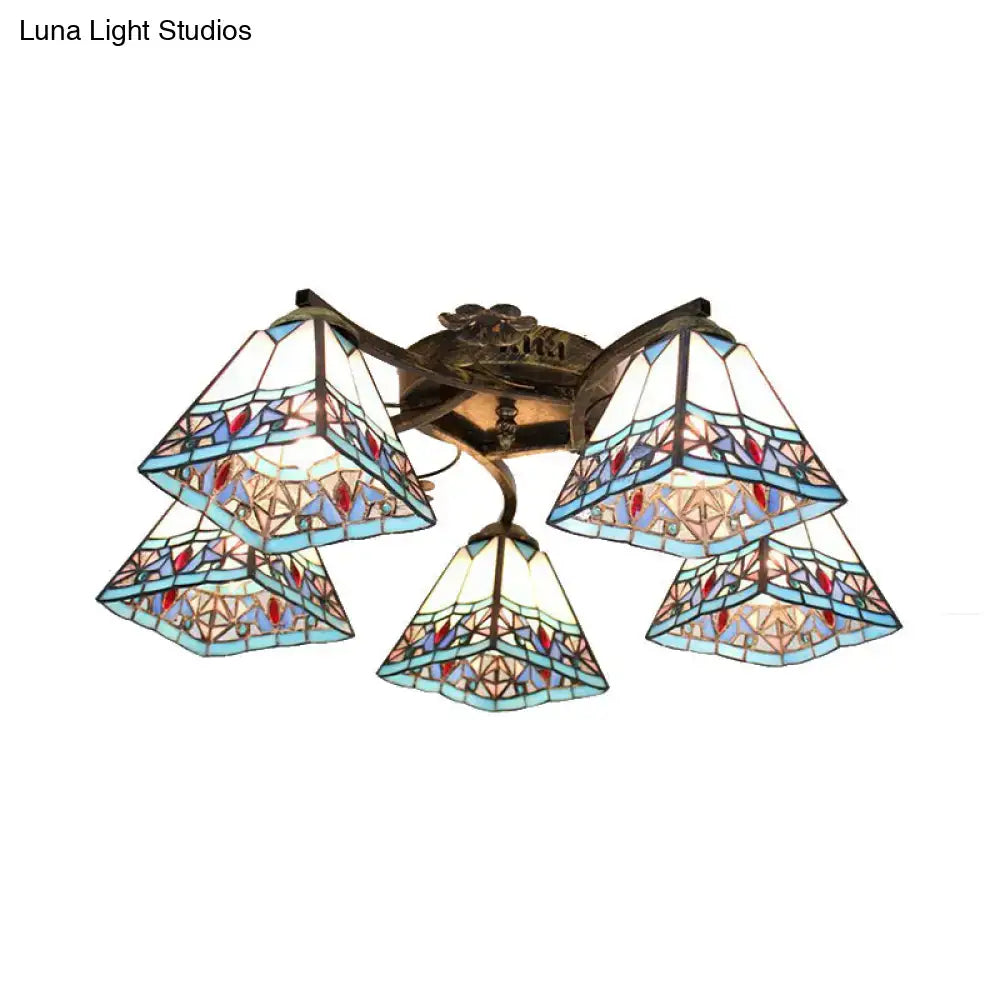 DecorBites™ Tiffany Stained Glass Ceiling Light with 5 Scalloped Heads in Antique Bronze - Perfect for Bedroom