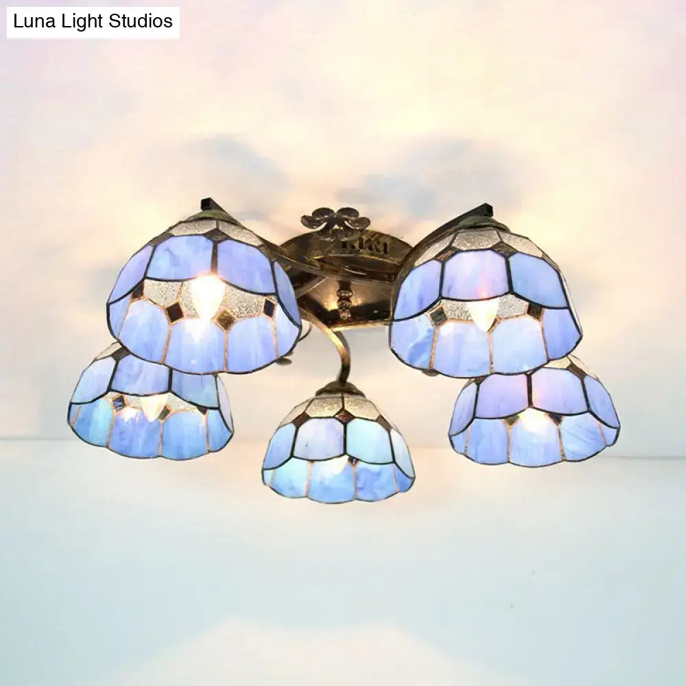 DecorBites™ Tiffany Stained Glass Ceiling Light with 5 Scalloped Heads in Antique Bronze - Perfect for Bedroom