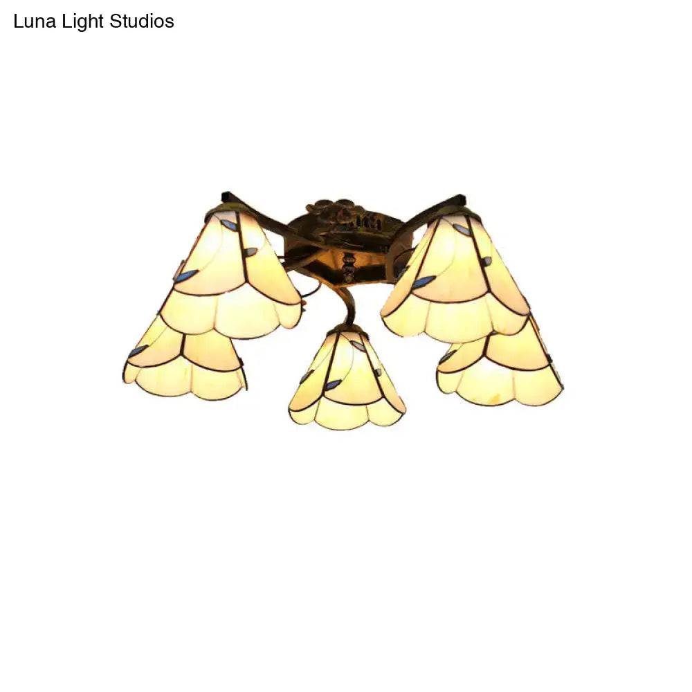 DecorBites™ Tiffany Stained Glass Ceiling Light with 5 Scalloped Heads in Antique Bronze - Perfect for Bedroom