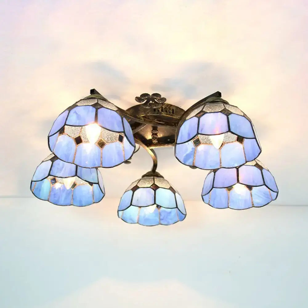 DecorBites™ Tiffany Stained Glass Ceiling Light with 5 Scalloped Heads in Antique Bronze - Perfect for Bedroom