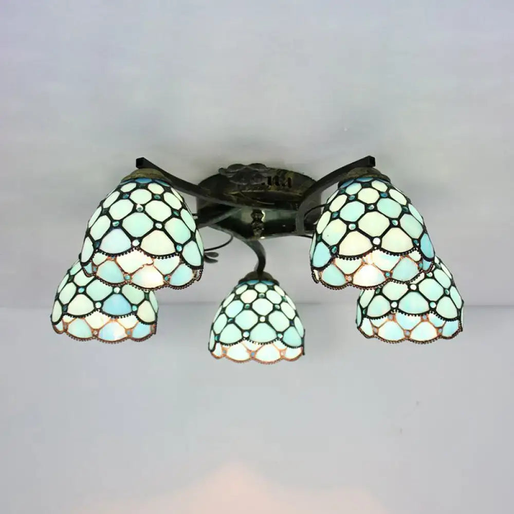 DecorBites™ Tiffany Stained Glass Ceiling Light with 5 Scalloped Heads in Antique Bronze - Perfect for Bedroom