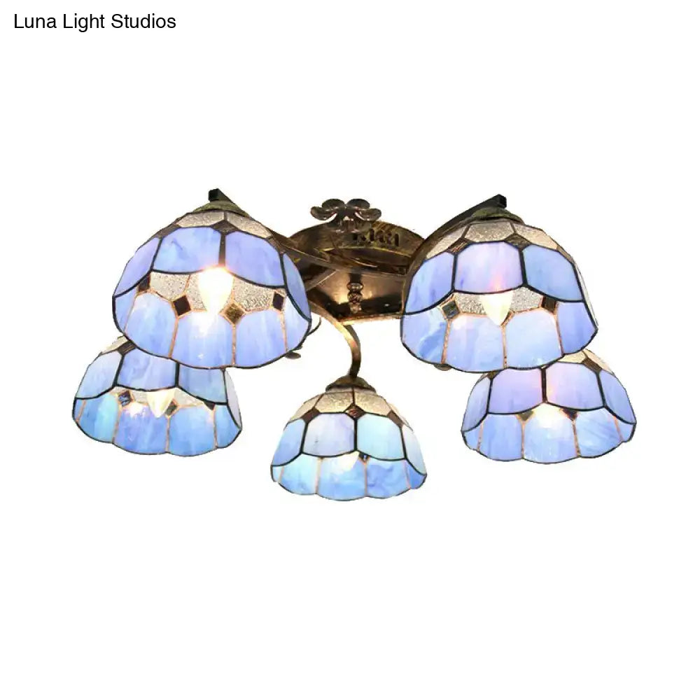 DecorBites™ Tiffany Stained Glass Ceiling Light with 5 Scalloped Heads in Antique Bronze - Perfect for Bedroom
