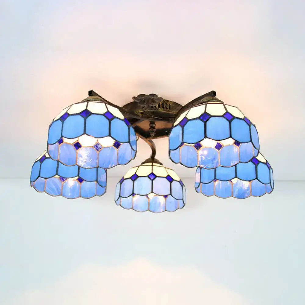 DecorBites™ Tiffany Stained Glass Ceiling Light with 5 Scalloped Heads in Antique Bronze - Perfect for Bedroom