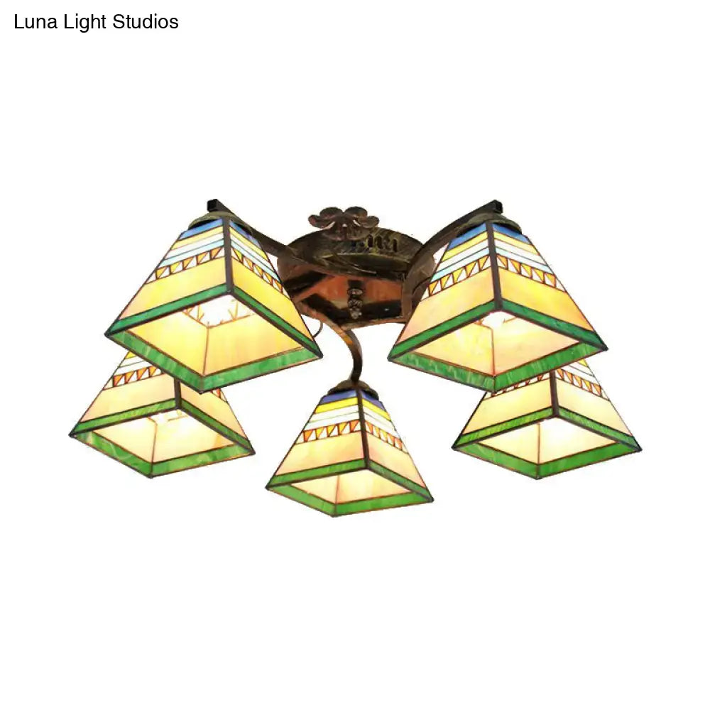 DecorBites™ Tiffany Stained Glass Ceiling Light with 5 Scalloped Heads in Antique Bronze - Perfect for Bedroom