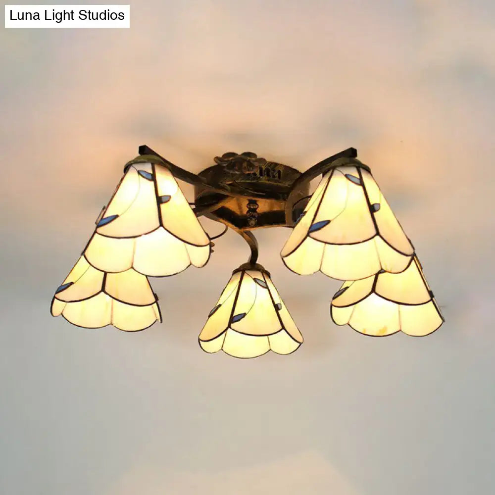 DecorBites™ Tiffany Stained Glass Ceiling Light with 5 Scalloped Heads in Antique Bronze - Perfect for Bedroom