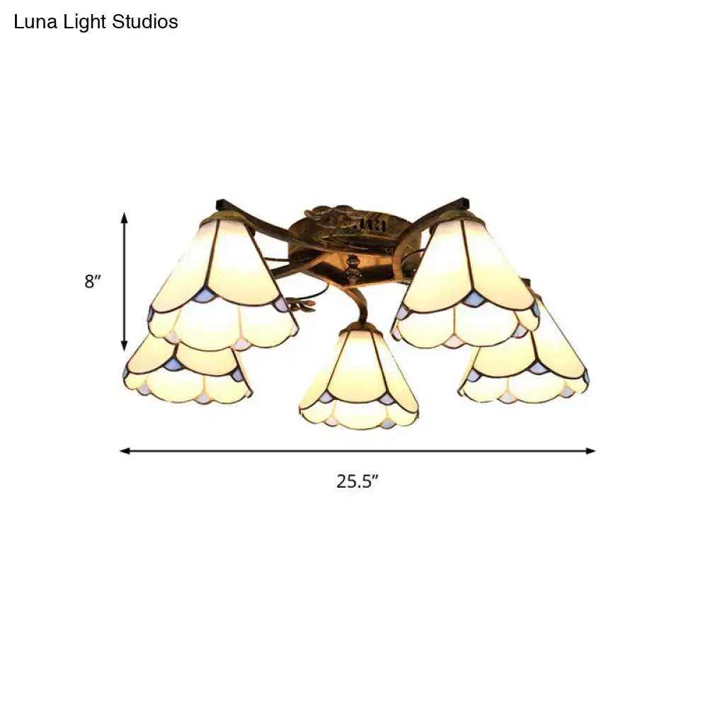 DecorBites™ Tiffany Stained Glass Ceiling Light with 5 Scalloped Heads in Antique Bronze - Perfect for Bedroom