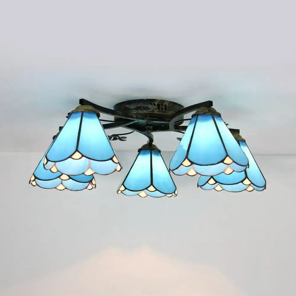 DecorBites™ Tiffany Stained Glass Ceiling Light with 5 Scalloped Heads in Antique Bronze - Perfect for Bedroom