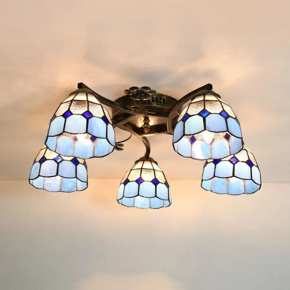 DecorBites™ Tiffany Stained Glass Ceiling Light with 5 Scalloped Heads in Antique Bronze - Perfect for Bedroom