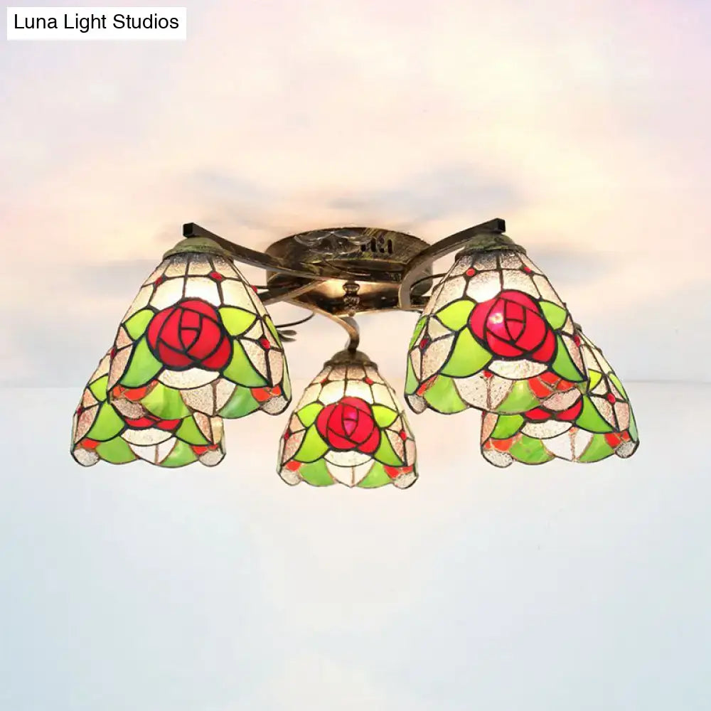 DecorBites™ Tiffany Stained Glass Ceiling Light with 5 Scalloped Heads in Antique Bronze - Perfect for Bedroom