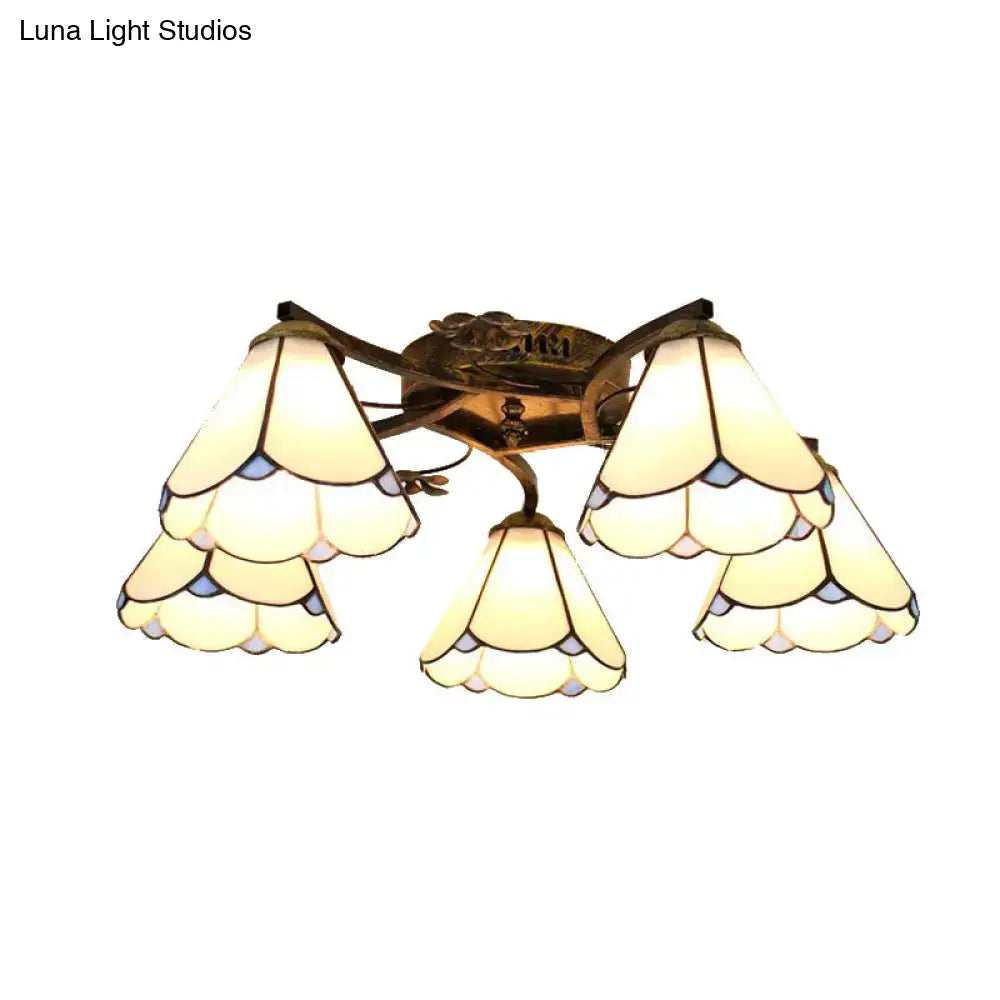 DecorBites™ Tiffany Stained Glass Ceiling Light with 5 Scalloped Heads in Antique Bronze - Perfect for Bedroom