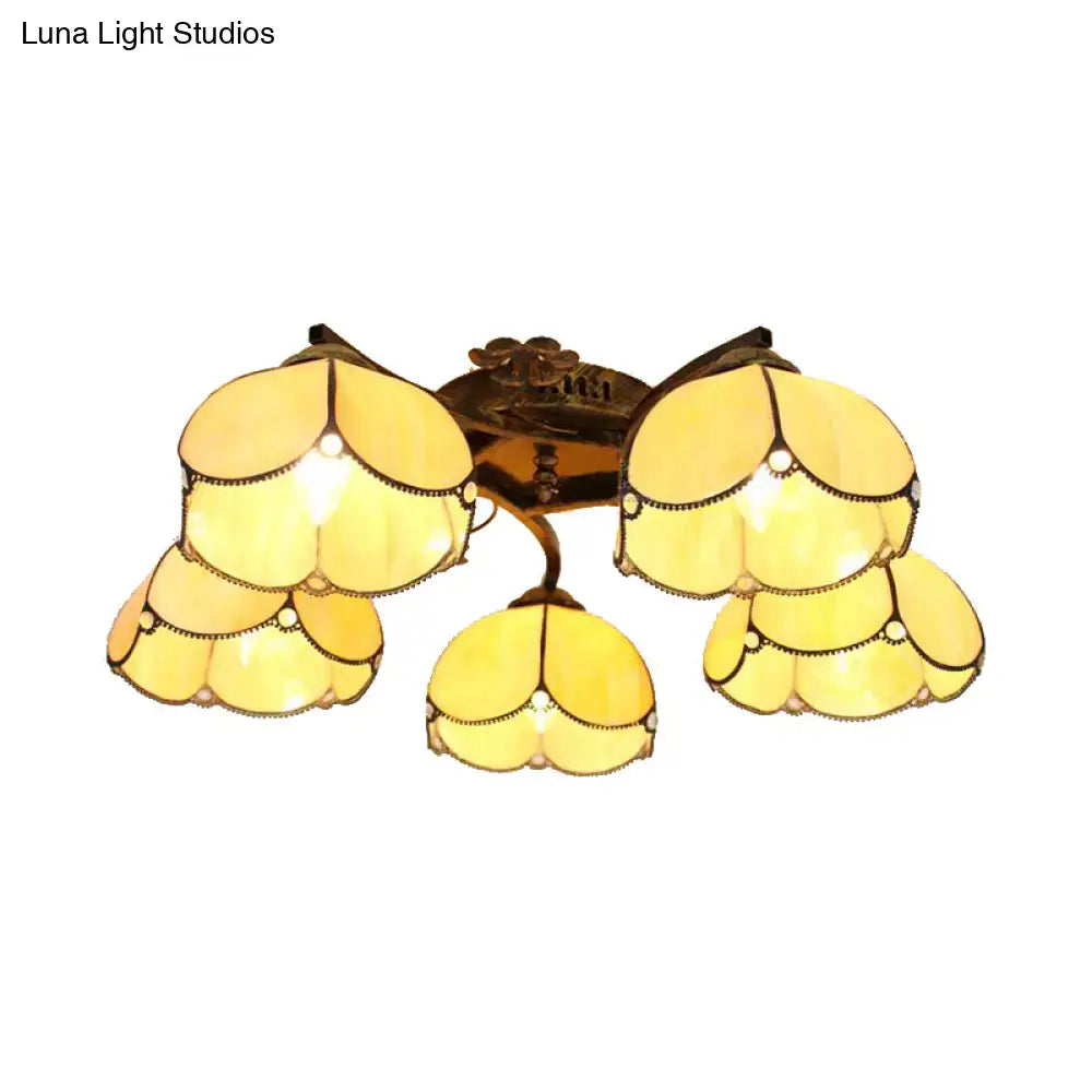 DecorBites™ Tiffany Stained Glass Ceiling Light with 5 Scalloped Heads in Antique Bronze - Perfect for Bedroom