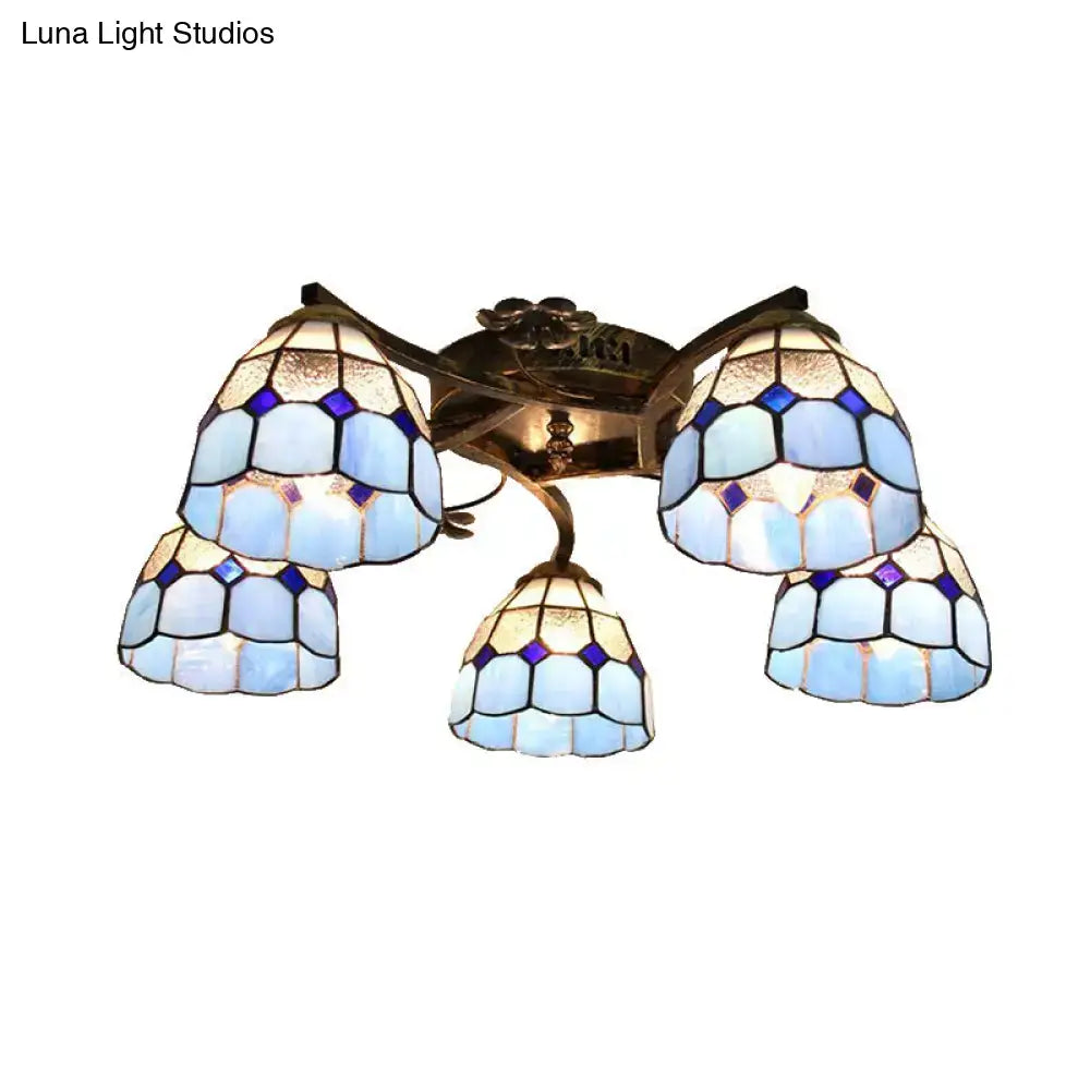DecorBites™ Tiffany Stained Glass Ceiling Light with 5 Scalloped Heads in Antique Bronze - Perfect for Bedroom