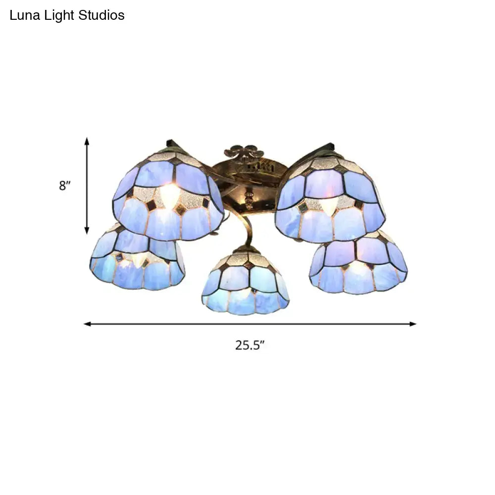 DecorBites™ Tiffany Stained Glass Ceiling Light with 5 Scalloped Heads in Antique Bronze - Perfect for Bedroom
