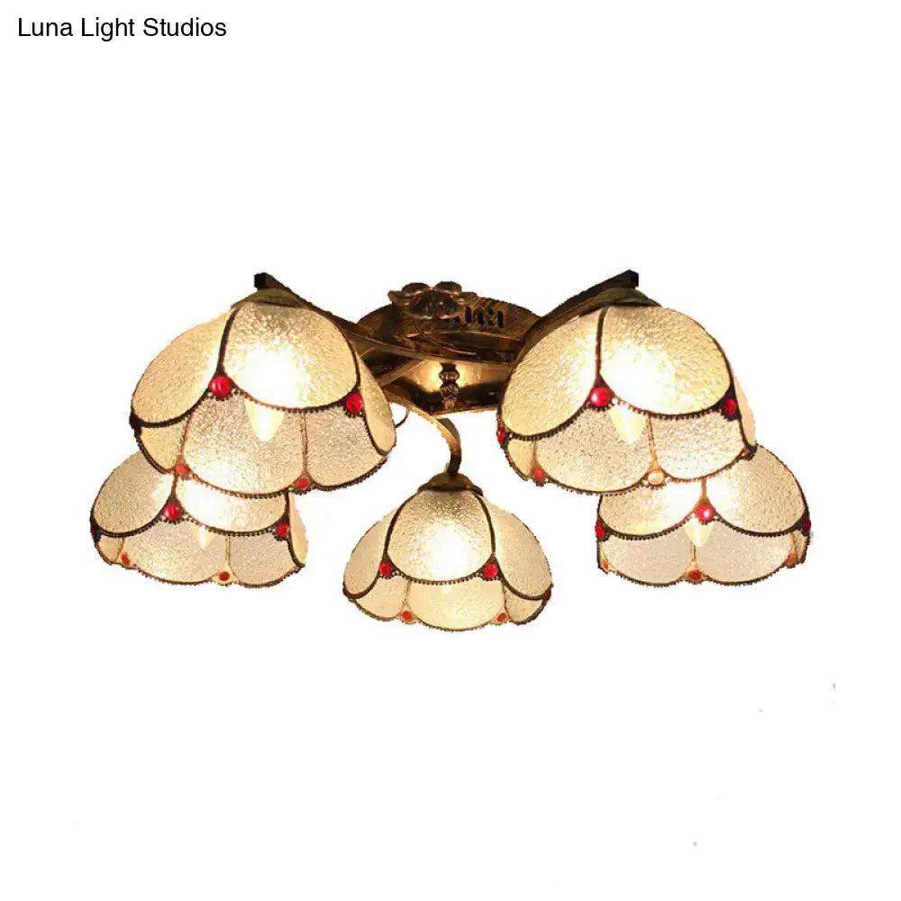 DecorBites™ Tiffany Stained Glass Ceiling Light with 5 Scalloped Heads in Antique Bronze - Perfect for Bedroom