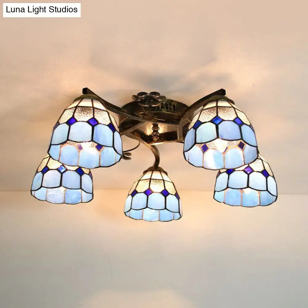 DecorBites™ Tiffany Stained Glass Ceiling Light with 5 Scalloped Heads in Antique Bronze - Perfect for Bedroom
