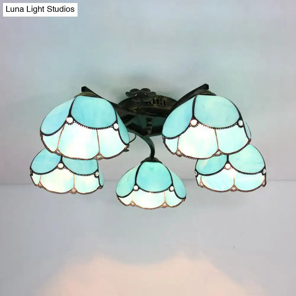 DecorBites™ Tiffany Stained Glass Ceiling Light with 5 Scalloped Heads in Antique Bronze - Perfect for Bedroom