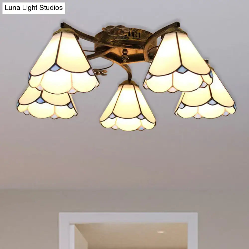 DecorBites™ Tiffany Stained Glass Ceiling Light with 5 Scalloped Heads in Antique Bronze - Perfect for Bedroom