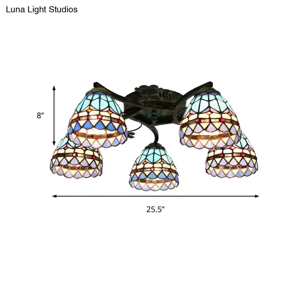 DecorBites™ Tiffany Stained Glass Ceiling Light with 5 Scalloped Heads in Antique Bronze - Perfect for Bedroom