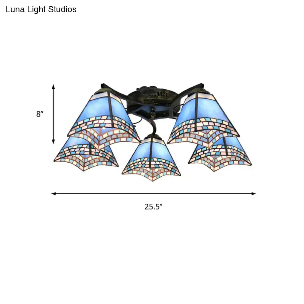 DecorBites™ Tiffany Stained Glass Ceiling Light with 5 Scalloped Heads in Antique Bronze - Perfect for Bedroom