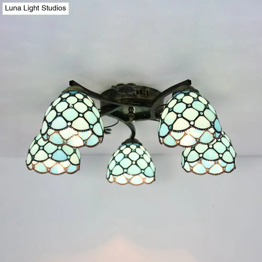 DecorBites™ Tiffany Stained Glass Ceiling Light with 5 Scalloped Heads in Antique Bronze - Perfect for Bedroom