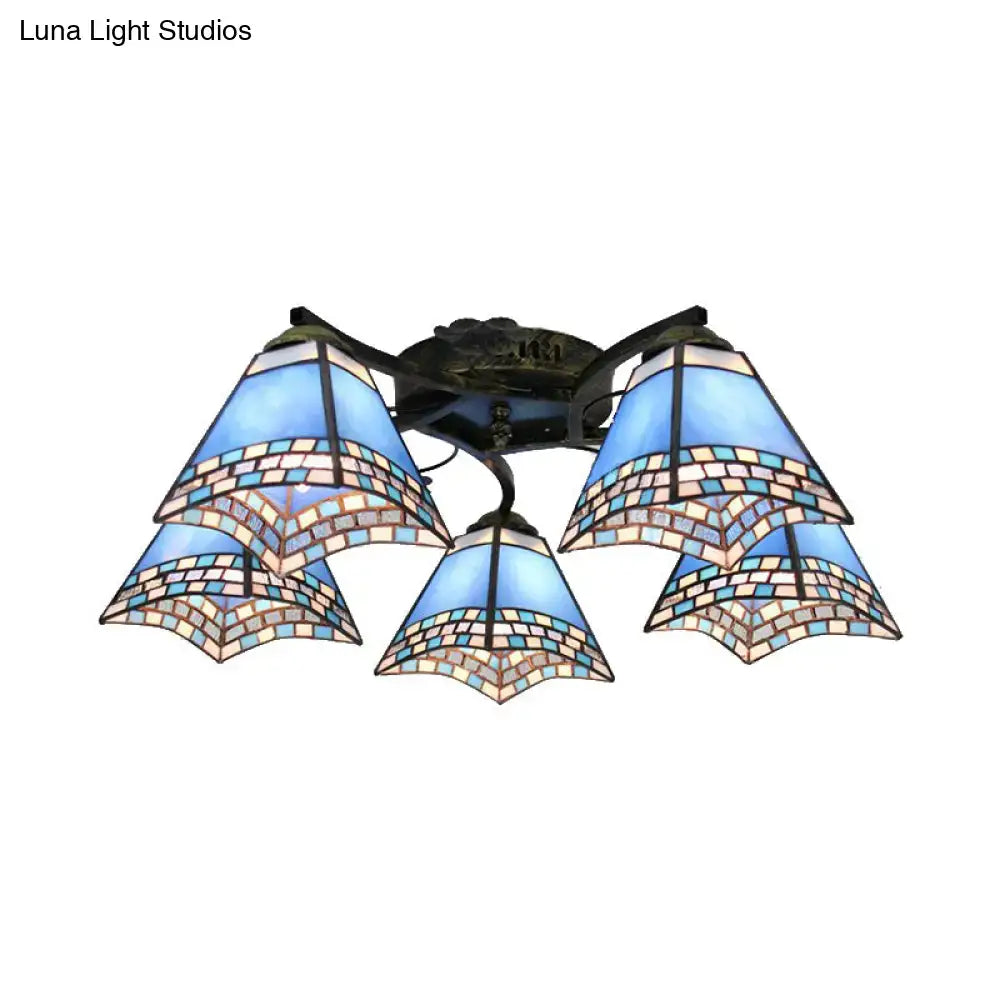 DecorBites™ Tiffany Stained Glass Ceiling Light with 5 Scalloped Heads in Antique Bronze - Perfect for Bedroom
