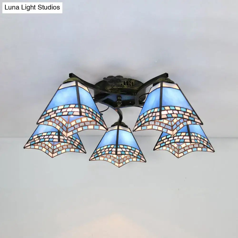 DecorBites™ Tiffany Stained Glass Ceiling Light with 5 Scalloped Heads in Antique Bronze - Perfect for Bedroom
