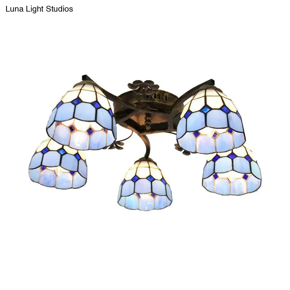 DecorBites™ Tiffany Stained Glass Ceiling Light with 5 Scalloped Heads in Antique Bronze - Perfect for Bedroom
