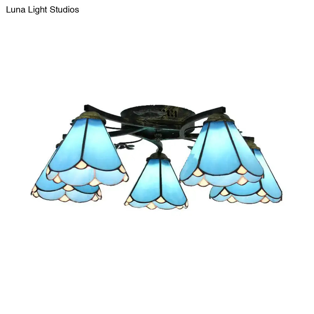 DecorBites™ Tiffany Stained Glass Ceiling Light with 5 Scalloped Heads in Antique Bronze - Perfect for Bedroom