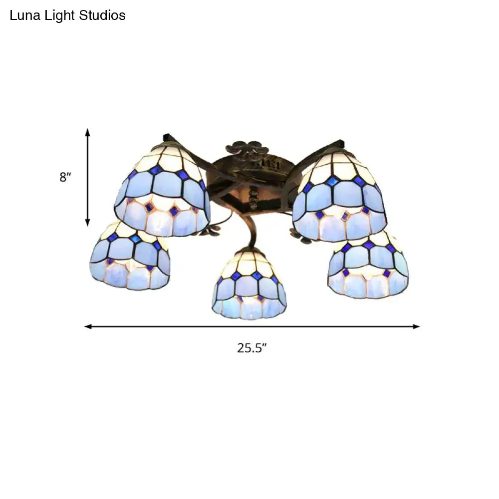 DecorBites™ Tiffany Stained Glass Ceiling Light with 5 Scalloped Heads in Antique Bronze - Perfect for Bedroom